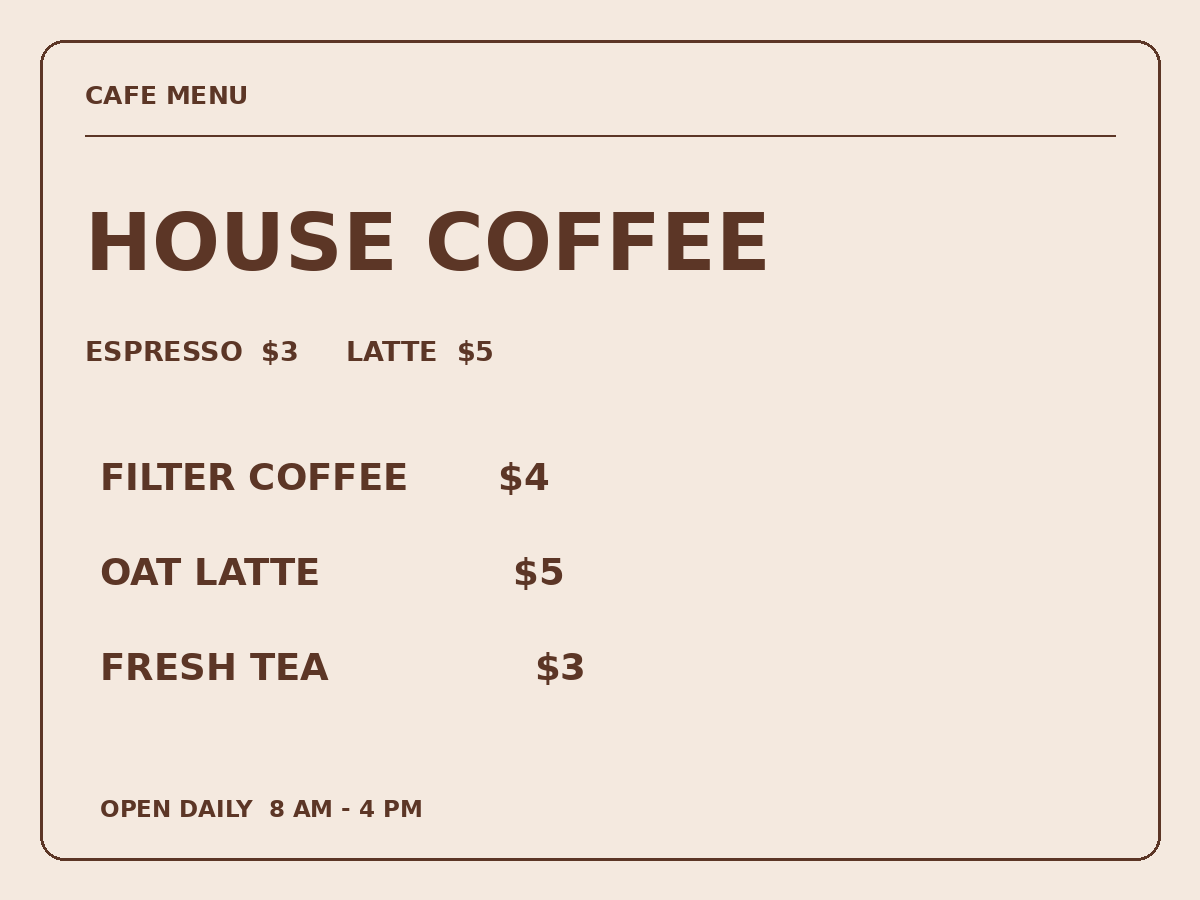Cafe menu